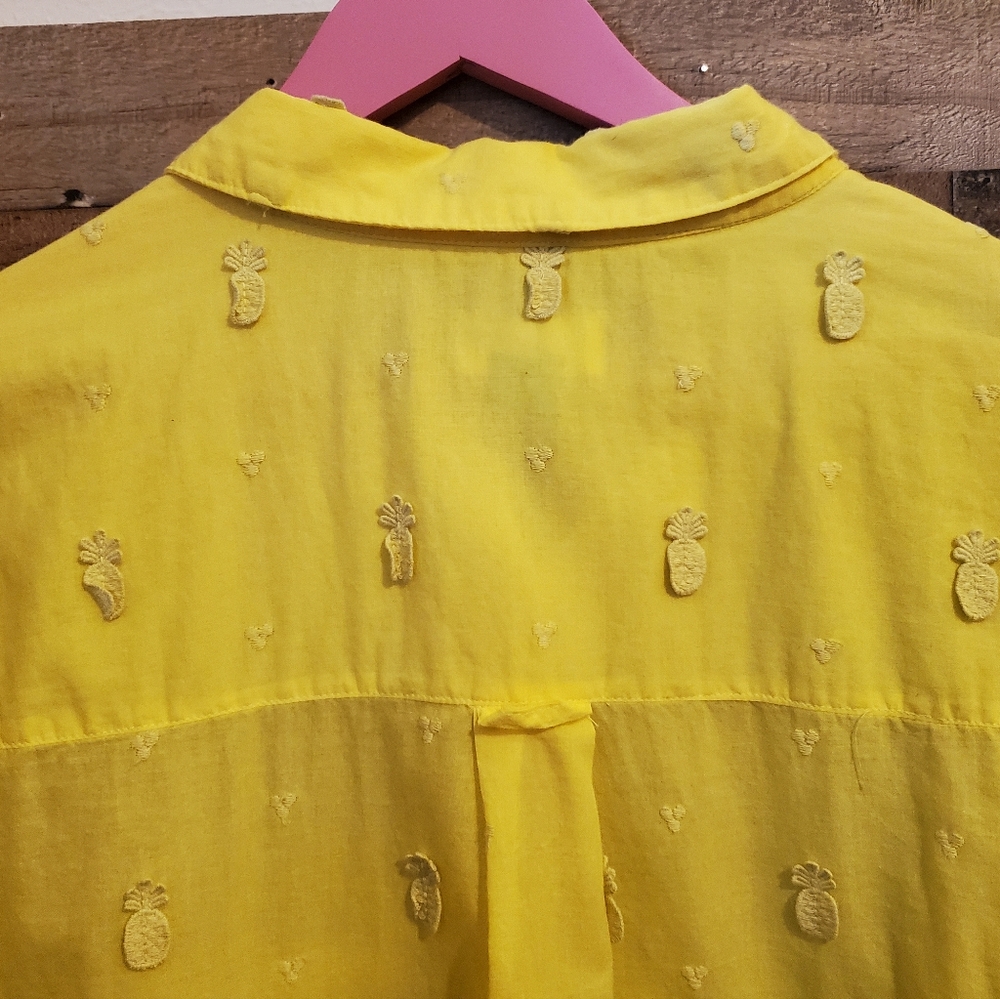 Maeve Yellow Pineapple Embroidered Button Up Shirt Cotton Office Plus Size Sz 22 - Picture 7 of 12